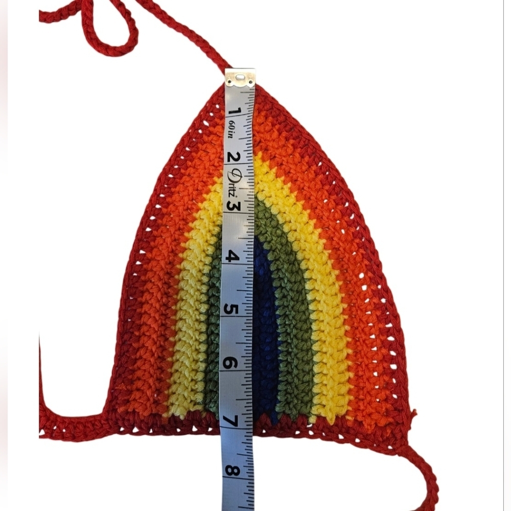 Handmade Crochet Crop-Top Rainbow Colors Deep V Swimming Cover-up top Colorful - Picture 12 of 17